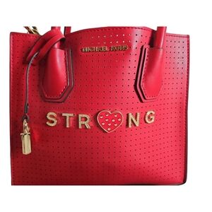 MK red Mercer Small Perforated Leather Crossbody Bag